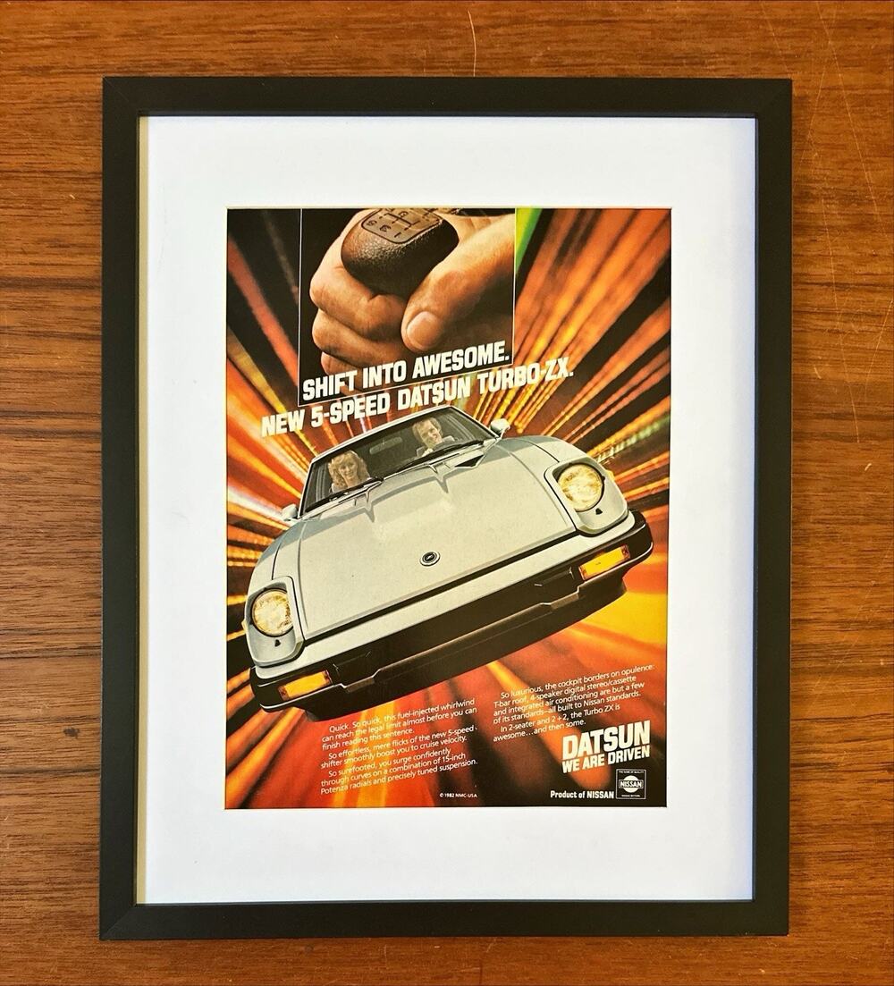 Framed 1983 Datsun Turbo ZX Sports Car Vintage Print Ad Magazine Page